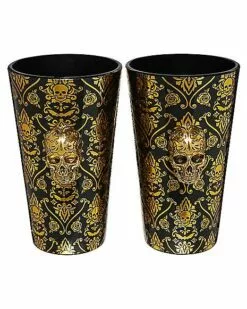 Gothic Noir Skull Glass Set 2 Pack - 16 Oz.